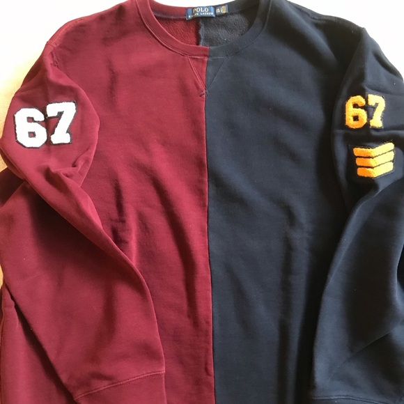 CUSTOMIZED Polo by Ralph Lauren Men's Sweatshirt - Burgundy and Navy
